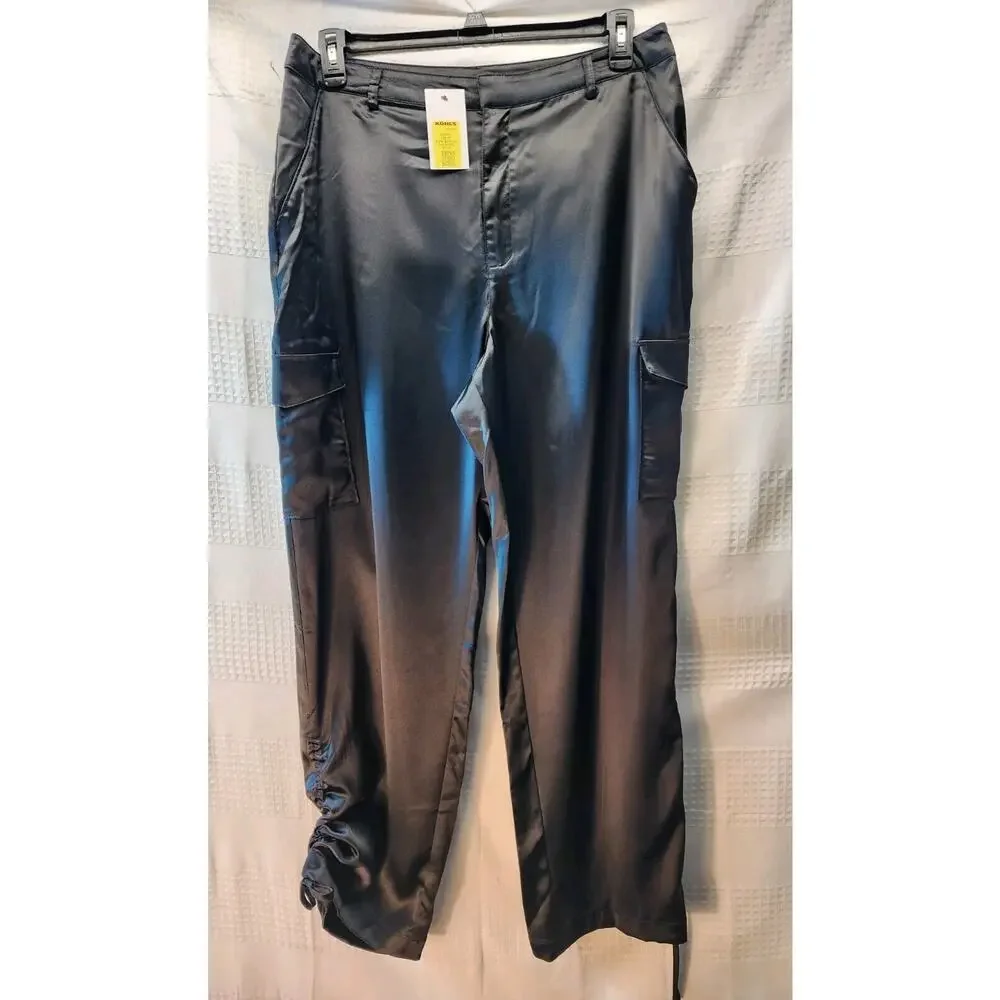 Intempo Cargo Pants Womens Size 8 Ruched Satin Ruched Black Drawstring Leg Sexy - Picture 3 of 10